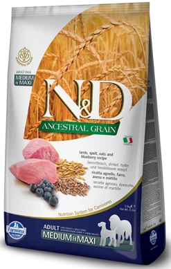 Farmina N&D Ancestral Grain Canine Adulte Medium&Maxi Agneau Et Myrtille 12kg