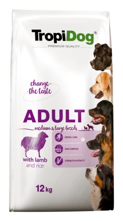 Tropidog Premium Adult Medium & Large Breed Agneau Avec Riz 12kg + Surprise Gratuite Pour Chien